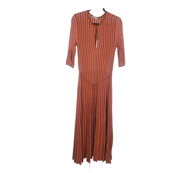 Stella McCartney Metallic Degrade Pleated Knit Midi Dress Striped key hole Sz 46 - Picture 1 of 11